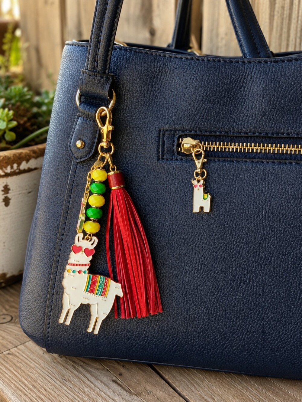 Fiesta Llama Purse Charm With Matching Llama Zipper Charm